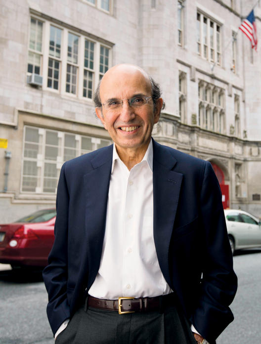 Joel Klein '67, standing in front of P.S. 166 on the Upper West Side, says being NYC schools chancellor was the most exhilarating time of his professional career.PHOTO: WILLIAM TAUFIC